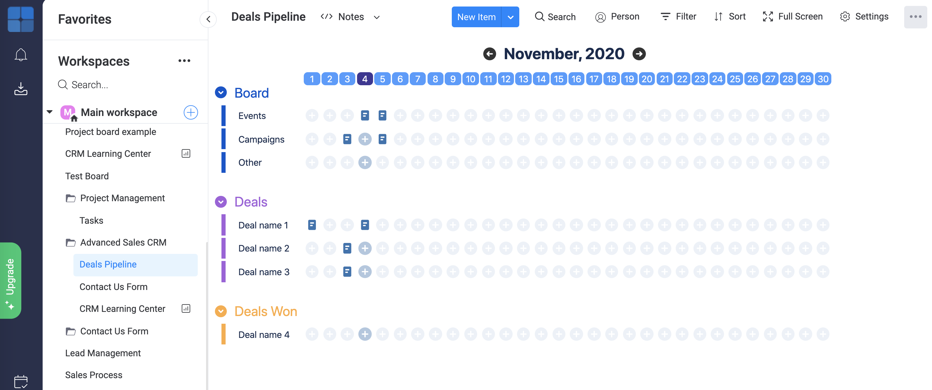 Notes app calendar view